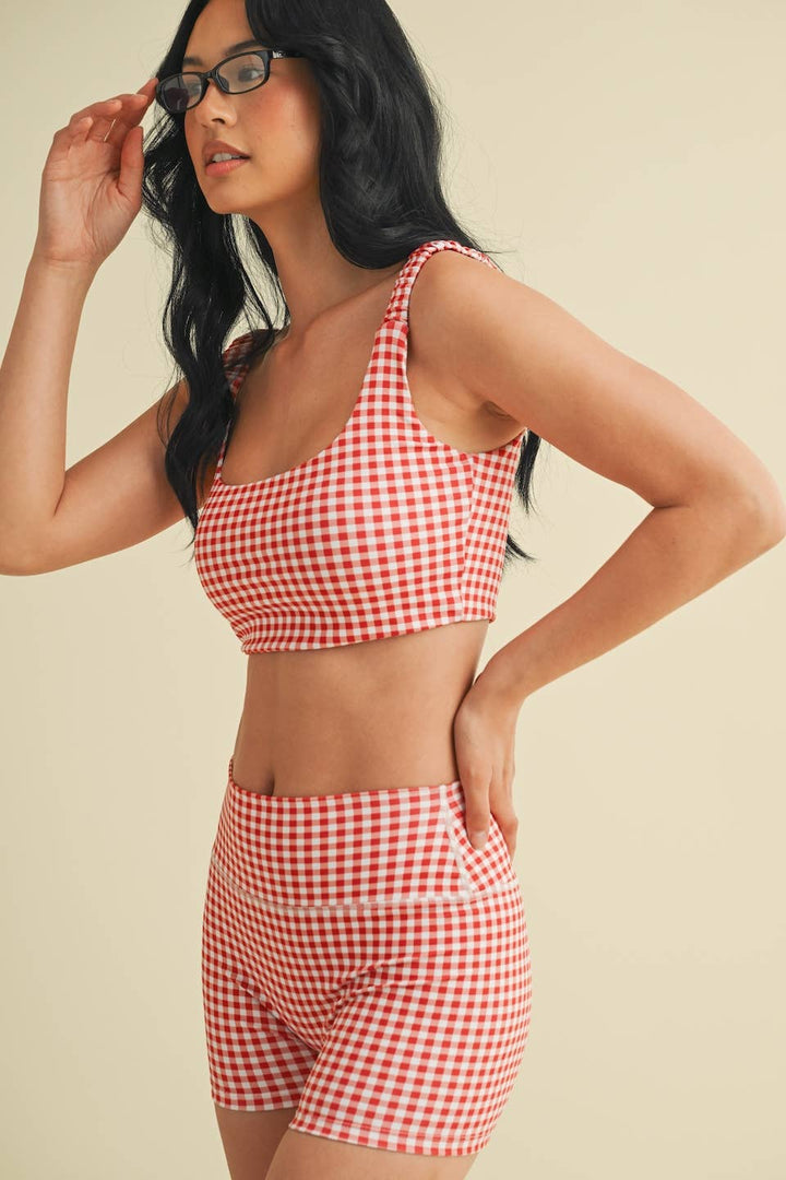 Gingham Print Ruched Bra Top