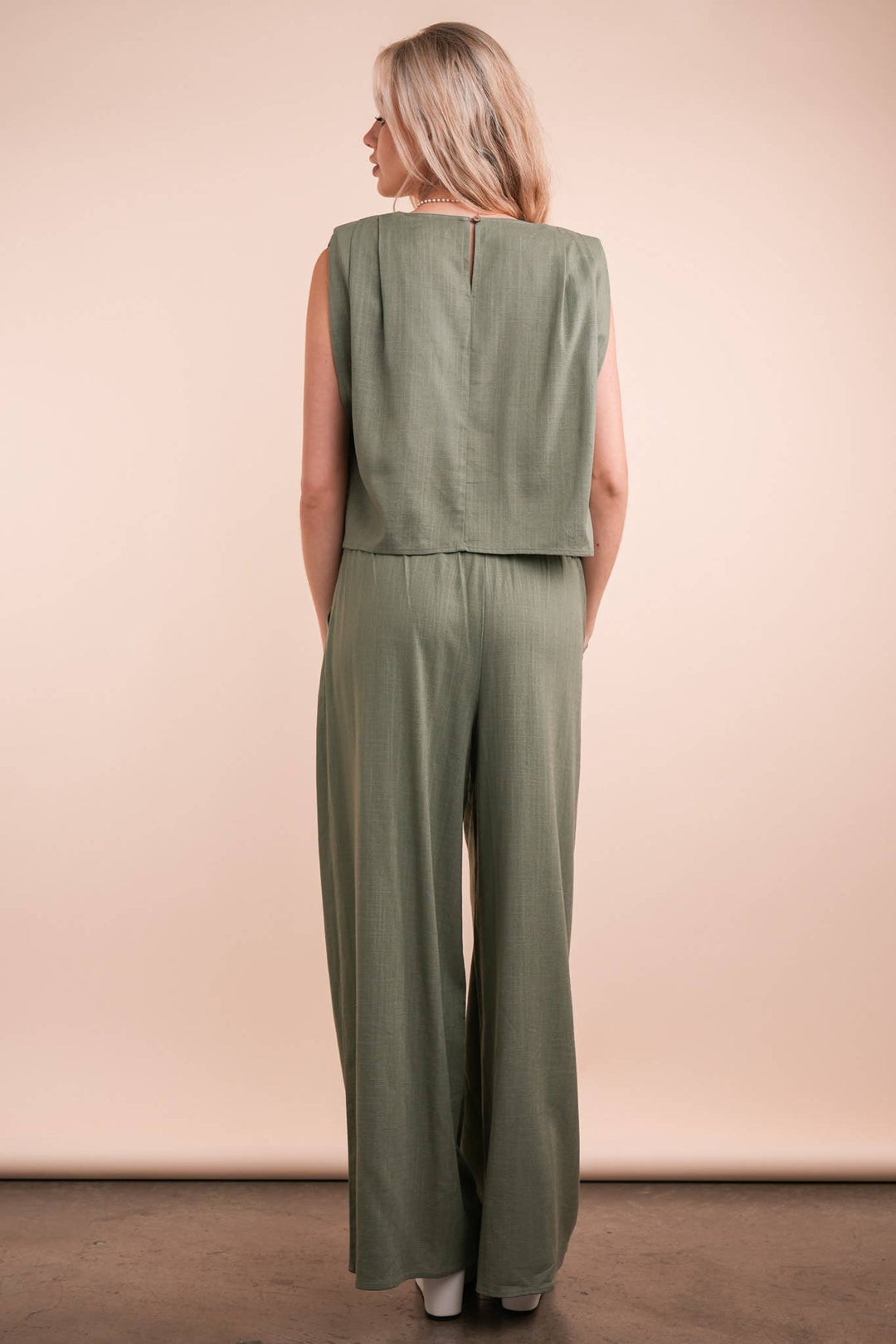 NT12090SET-Solid Woven Top & Pants Set