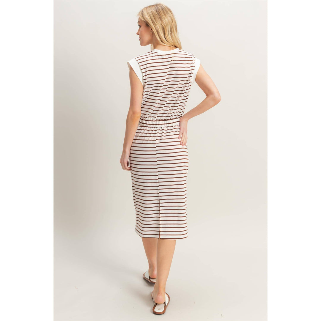 HF25C459-SET-Striped Top And Midi Skirt Knit Set