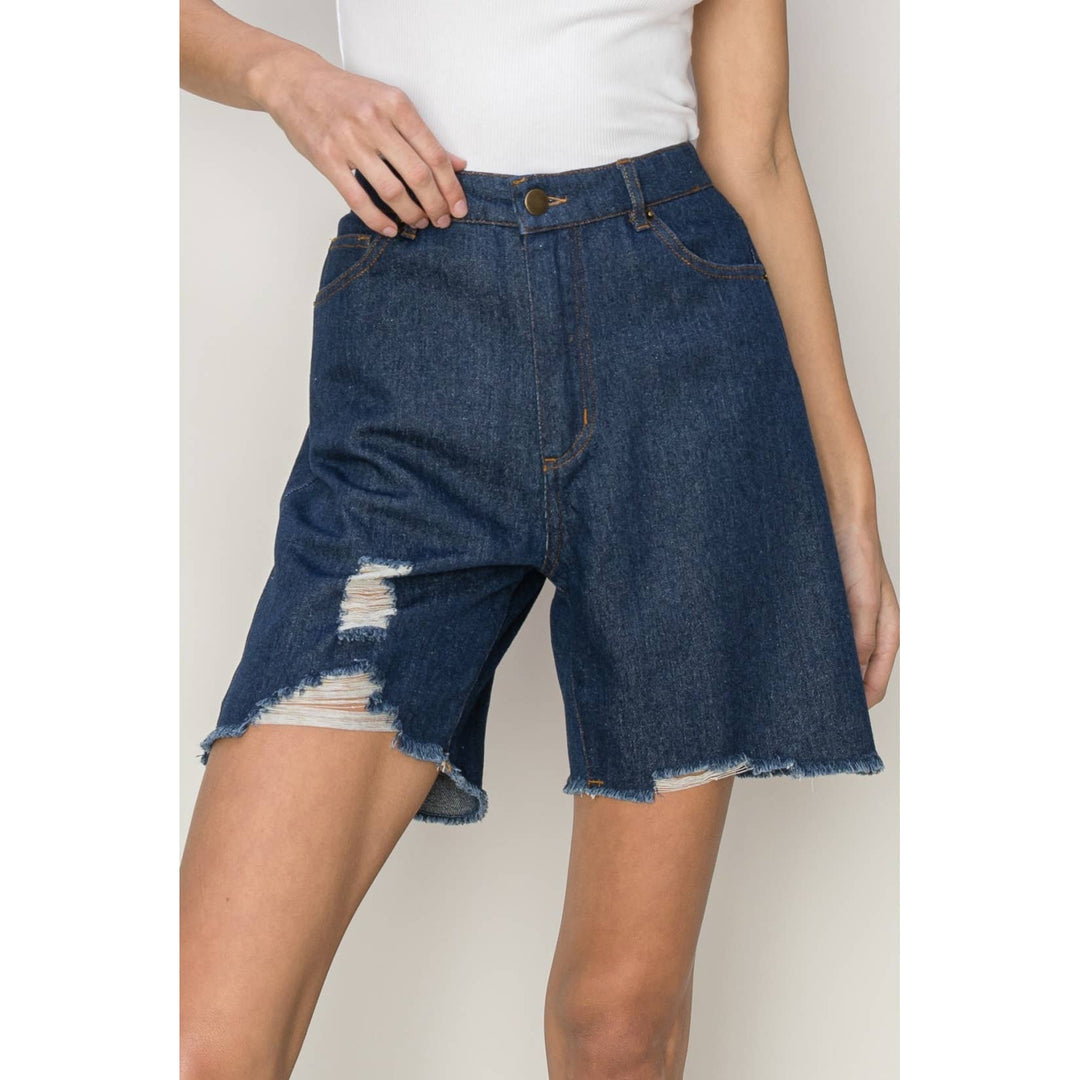 HF24C616-Distressed Bermuda Denim Shorts