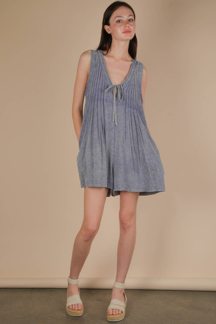 NP70876-Mineral Washed Pleated Romper