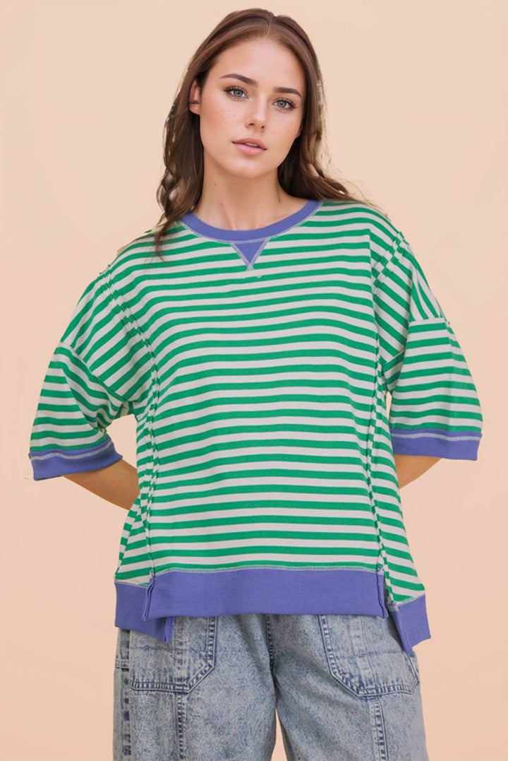 Striped Color Block Lounge Blue Cream Set