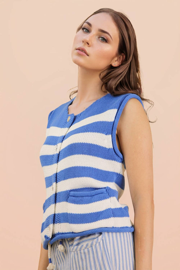 VJ Green Stripe Button Down Knit Sweater Top