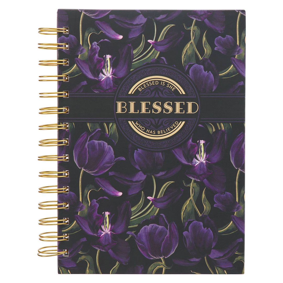Journal Wirebound Black/Purple Floral Blessed Luke 1:45