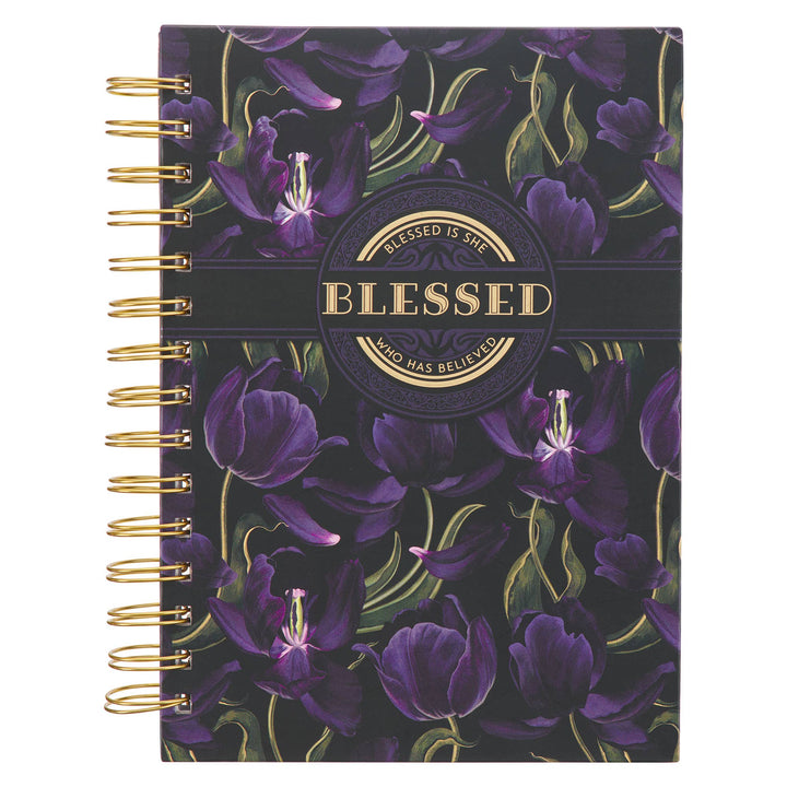 Journal Wirebound Black/Purple Floral Blessed Luke 1:45