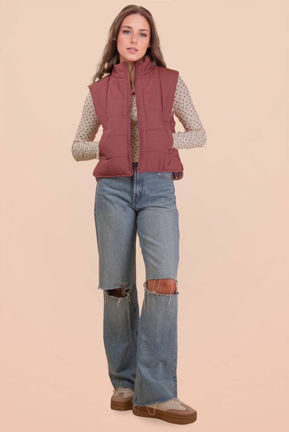 NJ90282-Solid & Leopard Puffer Padded Warm Vest