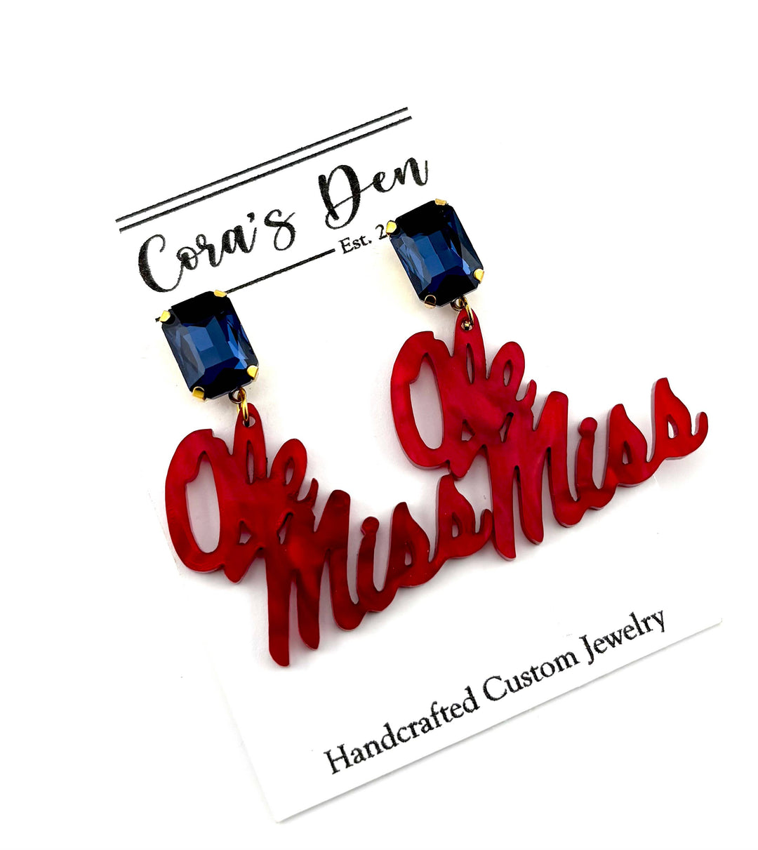 Ole Miss Rebels Earrings-Navy Gem