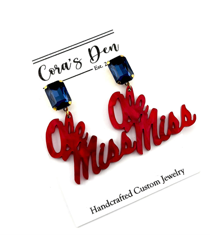 Ole Miss Rebels Earrings-Navy Gem