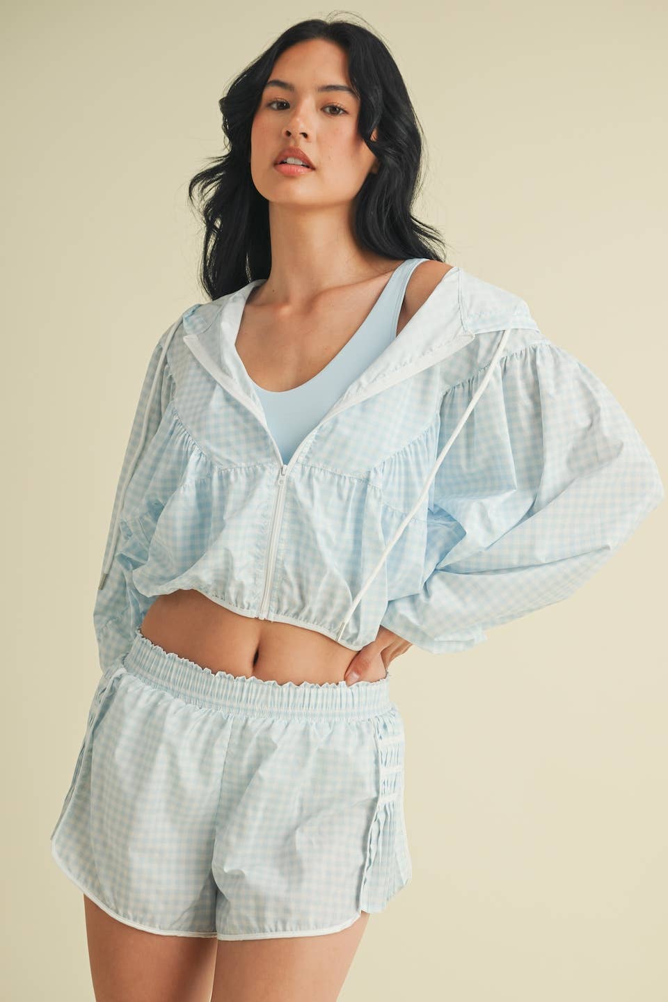 Lightweight Gingham Print Jacket Blue
