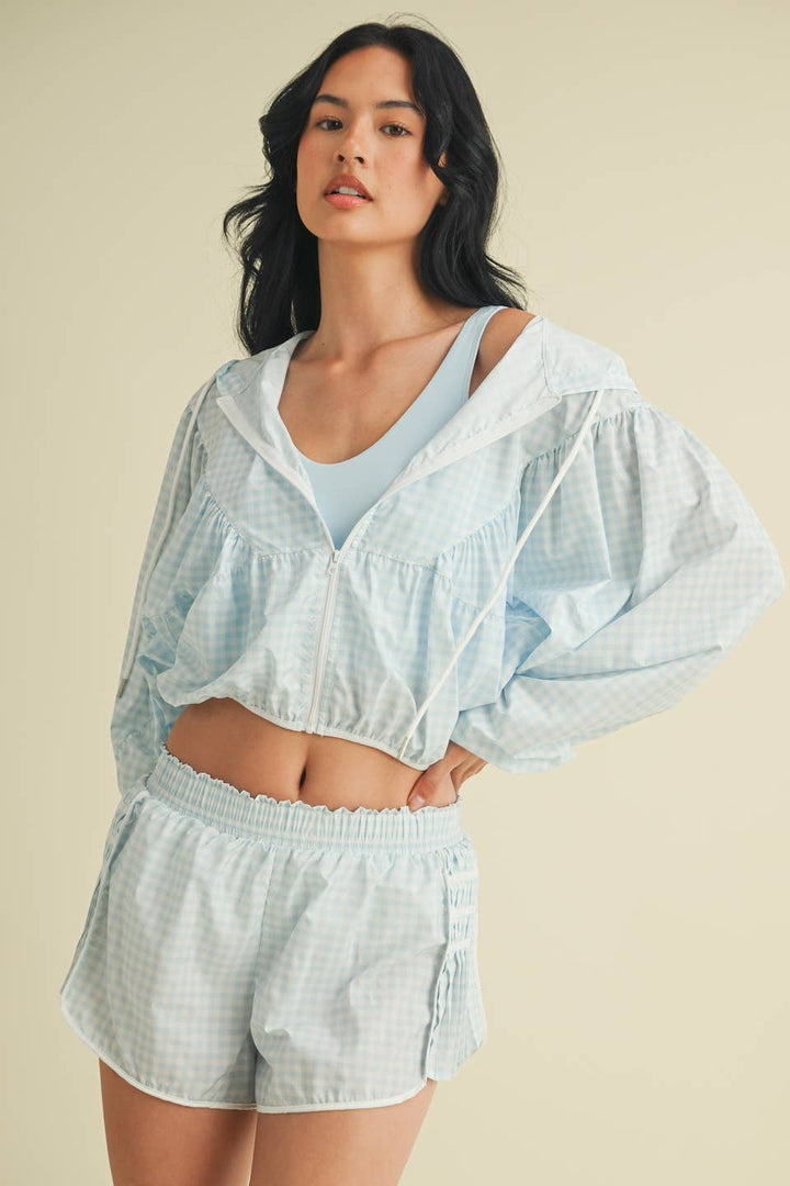 Lightweight Gingham Print Jacket Blue