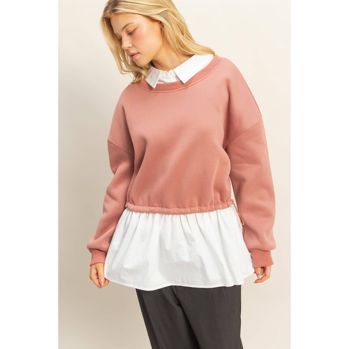 Collared Mixed Media Sweatshirt