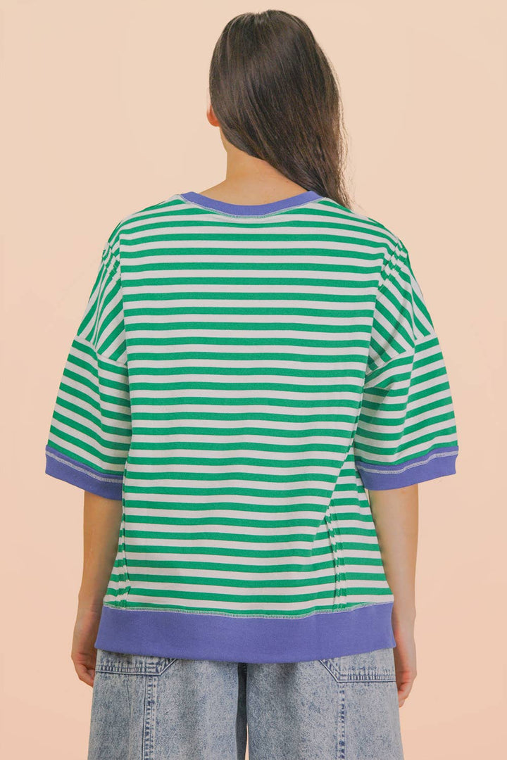 Striped Color Block Lounge Blue Cream Set