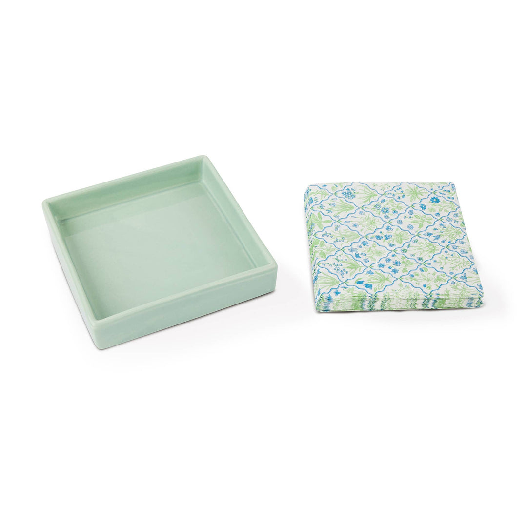 Printed Cocktail Napkins w/ Ceramic Tray - Botanical Print