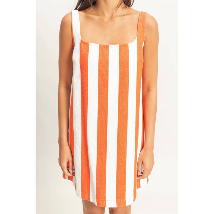 DZ25E182-Striped Square Neck Woven Mini Dress
