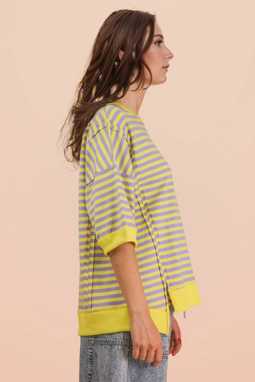 Striped Color Block Lounge Blue Cream Set