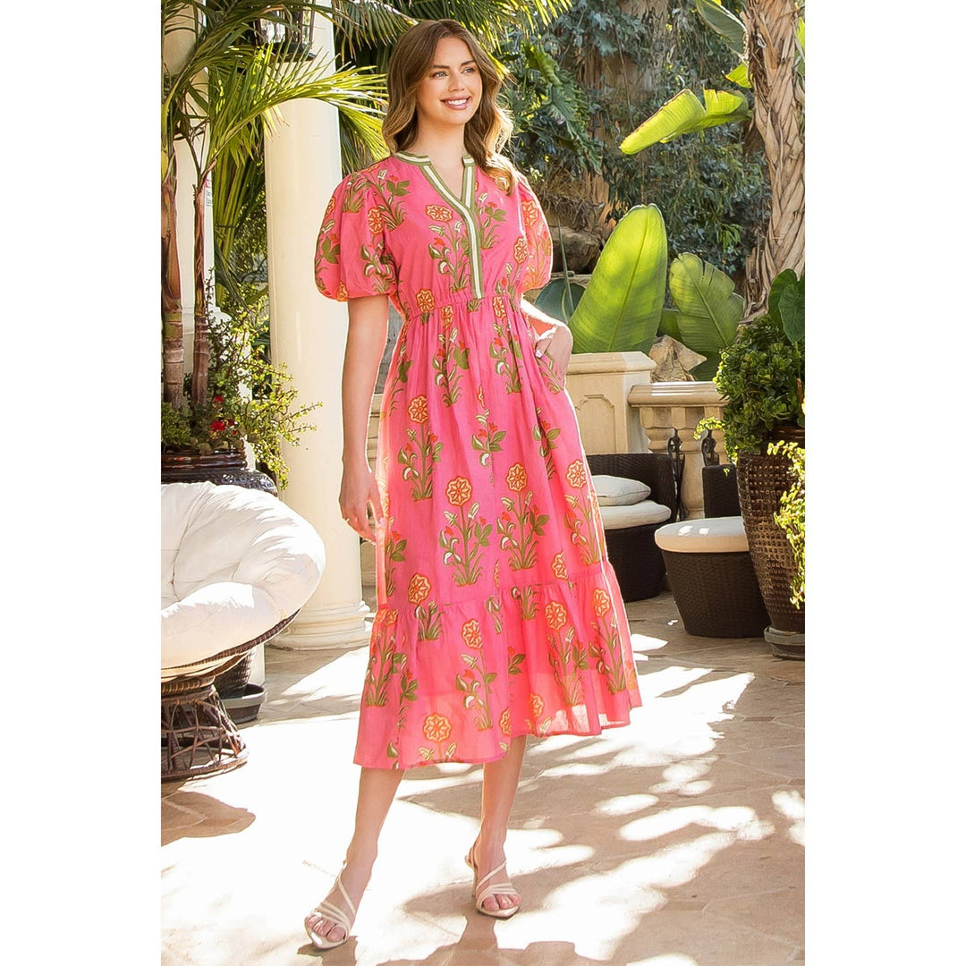 Puff Sleeve Flower Print Maxi Dress