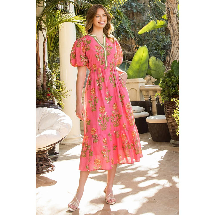 Puff Sleeve Flower Print Maxi Dress