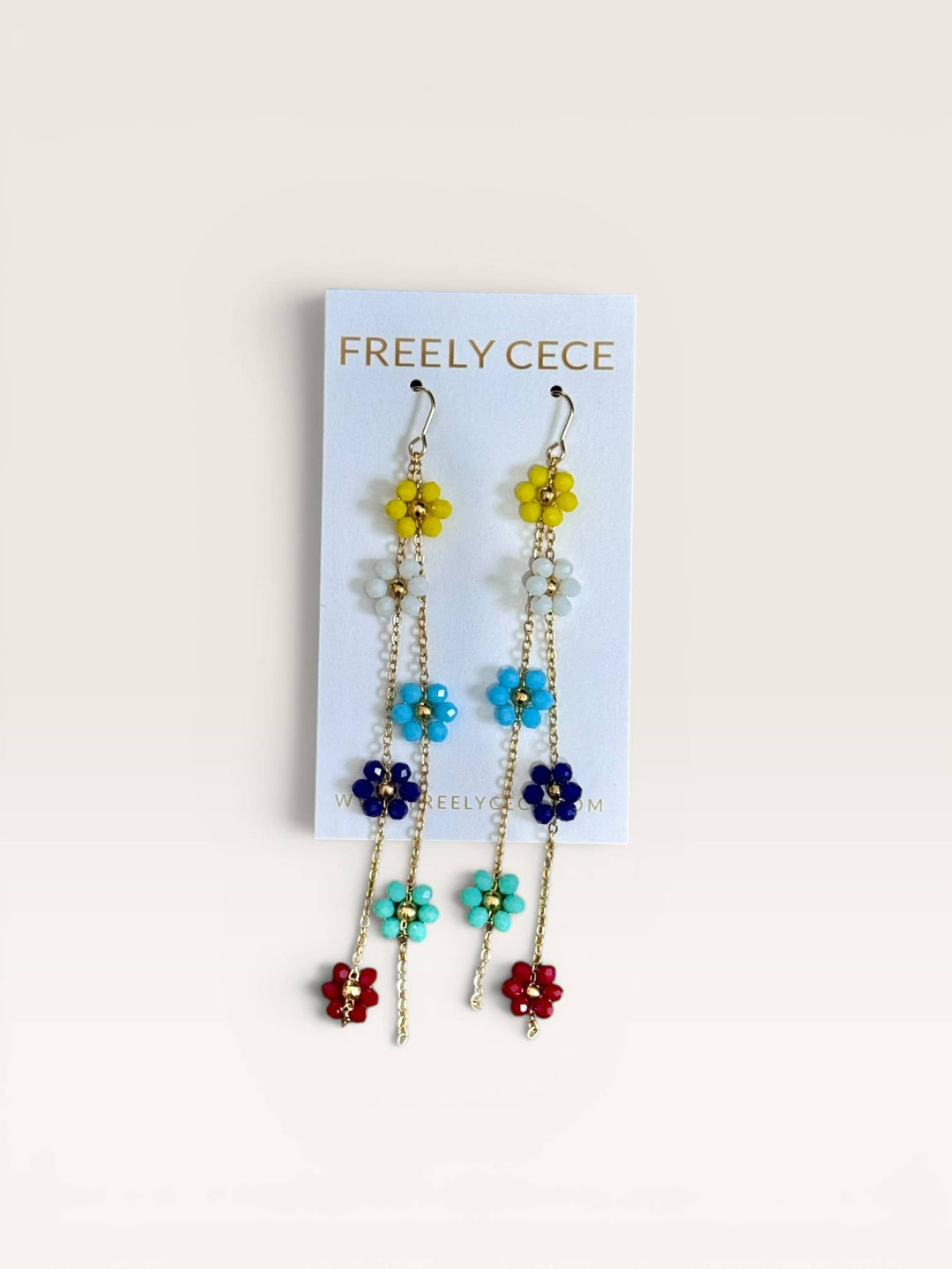 Multicolor Beaded Flower Chain Duster Earrings