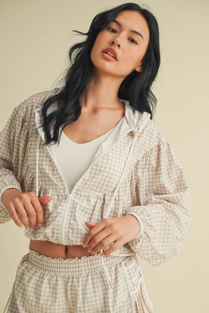 Lightweight Gingham Print Jacket Blue