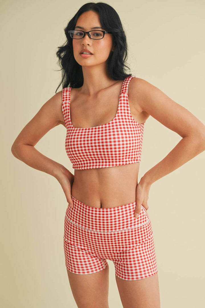 Gingham Print Ruched Bra Top