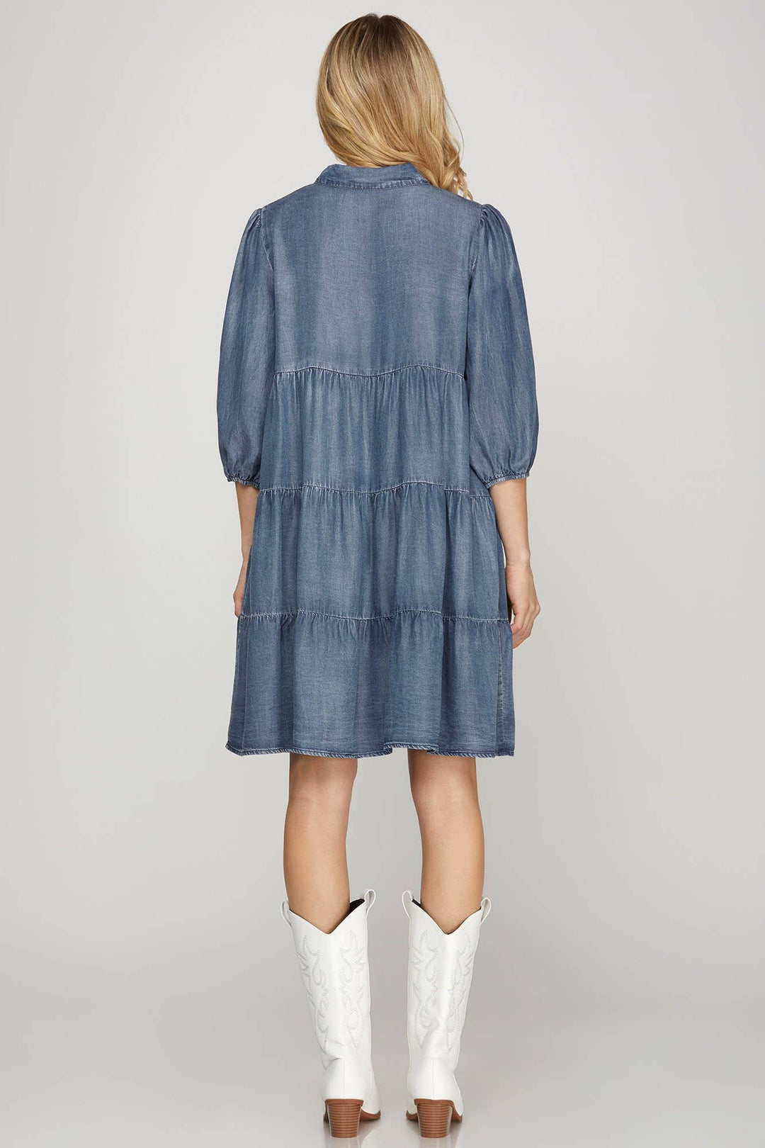 PL6065 - CHAMBRAY TIERED BUTTON DOWN DRESS