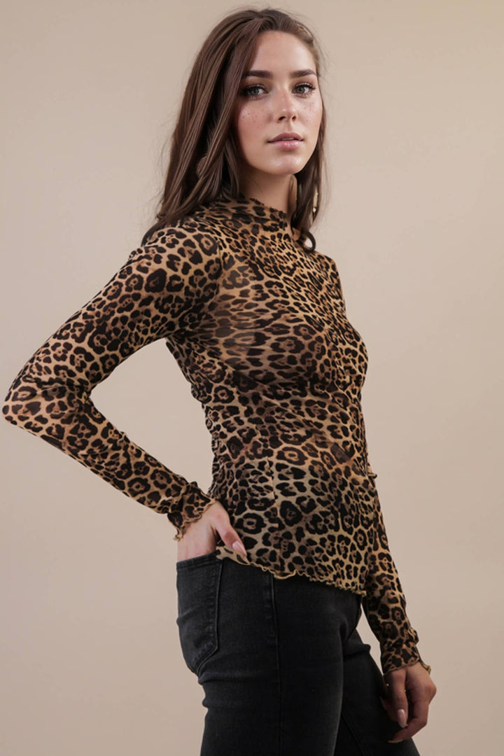 Very J Fitted Sheer Mesh Lace Top