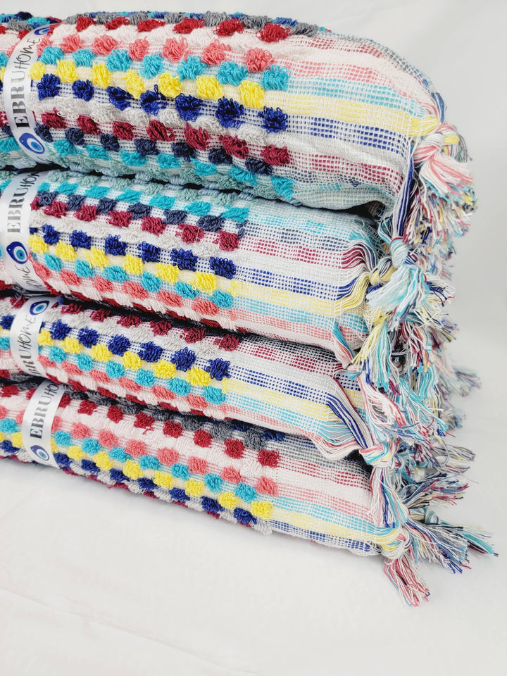 Colorful Organic Turkish Cotton Pom Pom Towel