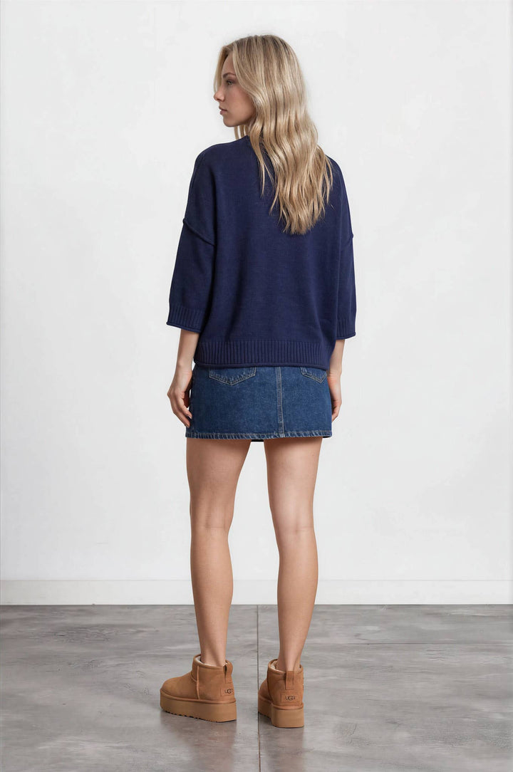EXPOSED SEAM DROP SHOULDER SHORT SLEEVE PULLOVER