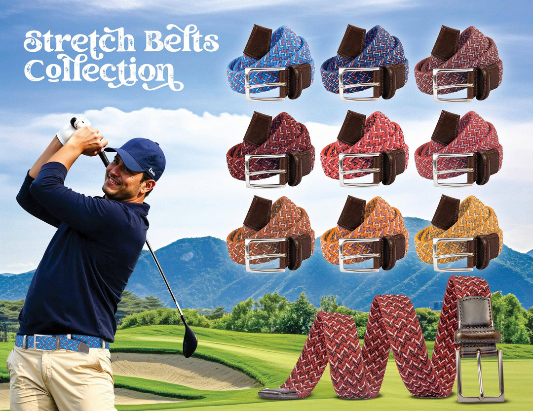 Braided Collegiate Golf Blue and Red Stretch Belt.