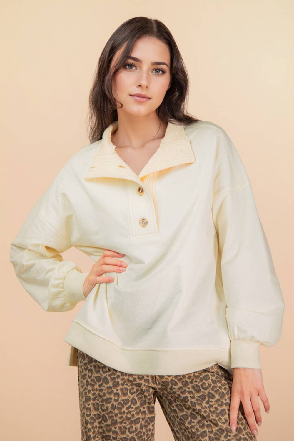 Very J Mock Neck Mineral Washed Knit Top