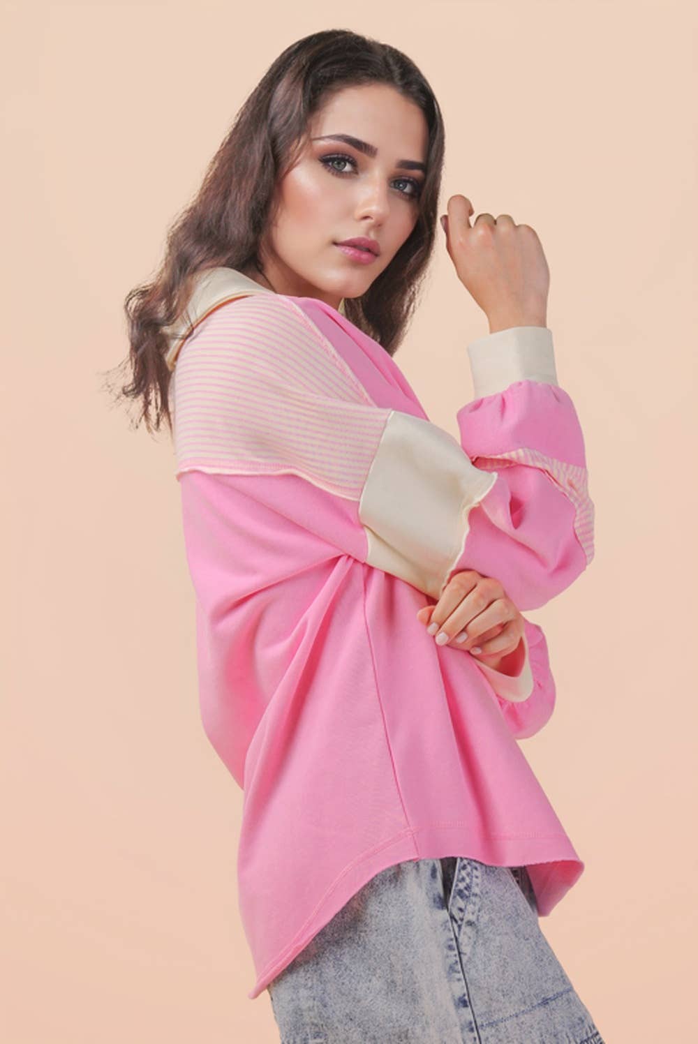 Very J Color Block Oversized Casual Knit Top