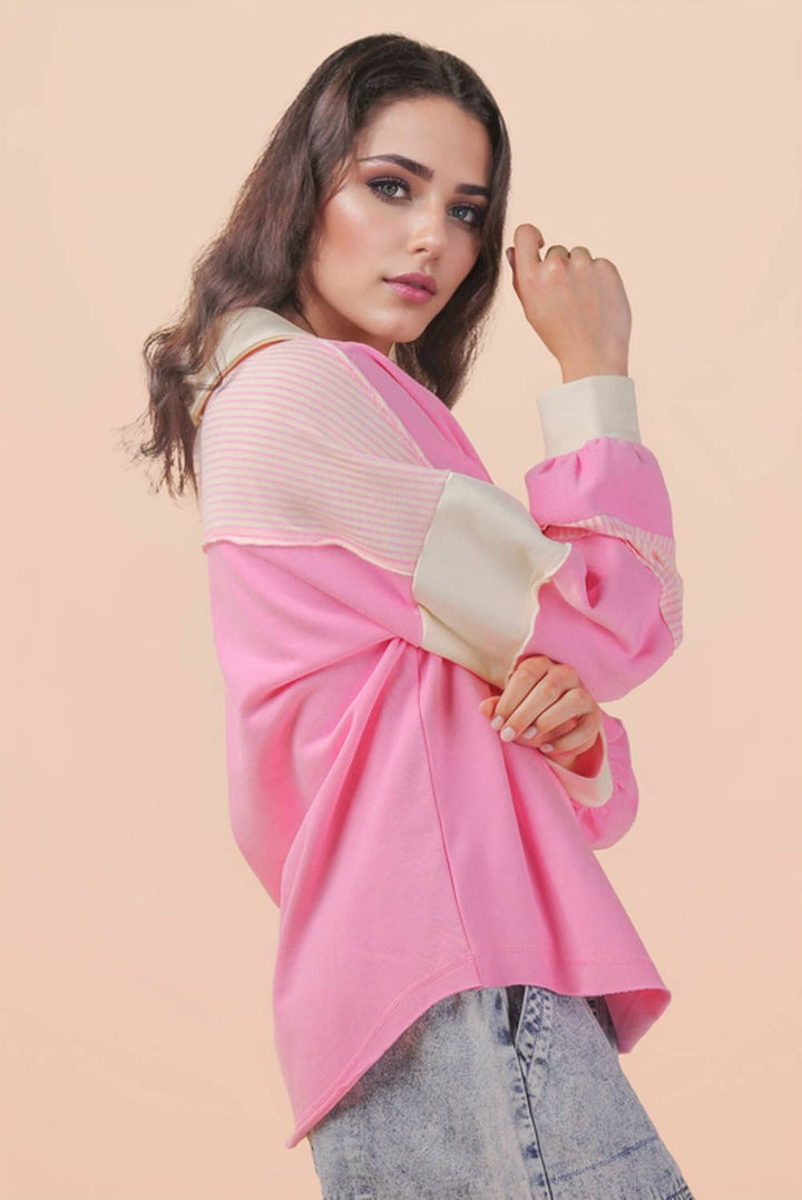 Very J Color Block Oversized Casual Knit Top