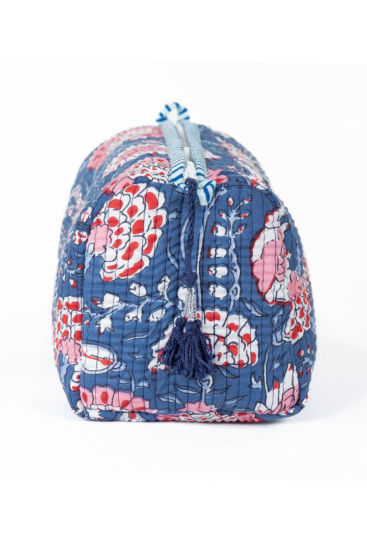 Blue Floral Quilted Toiletry Bag