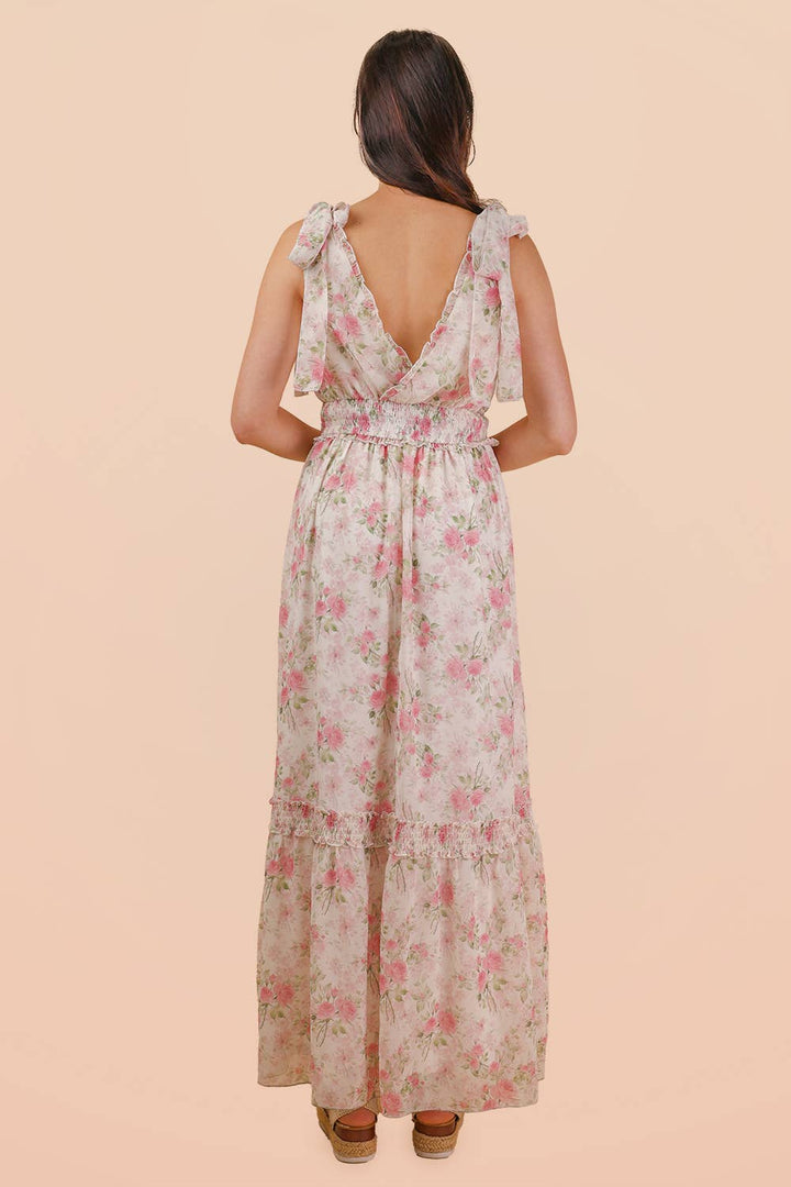 Floral Blue Printed Shoulder Strap Midi Dress