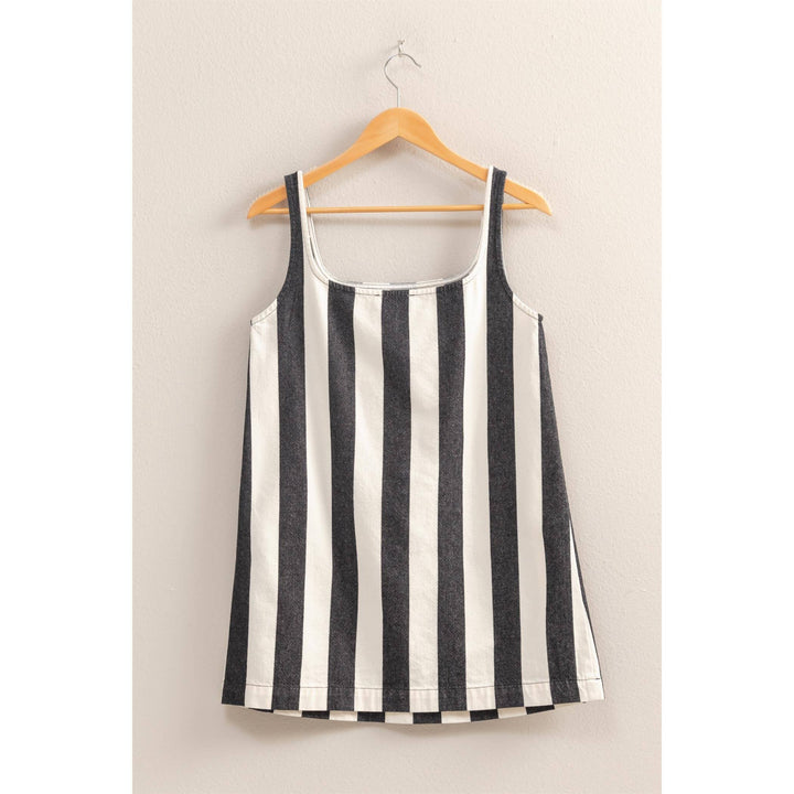 DZ25E182-Striped Square Neck Woven Mini Dress
