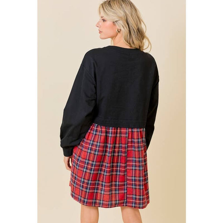 FRENCH TERRY PLAID MINI DRESS