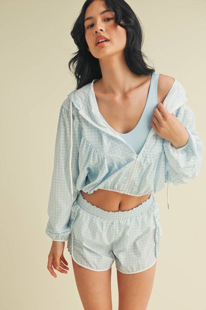 Lightweight Gingham Print Jacket Blue