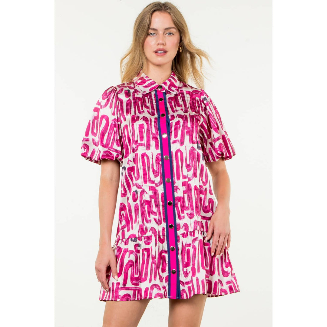 Button Up Print Dress