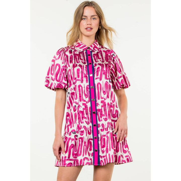 Button Up Print Dress