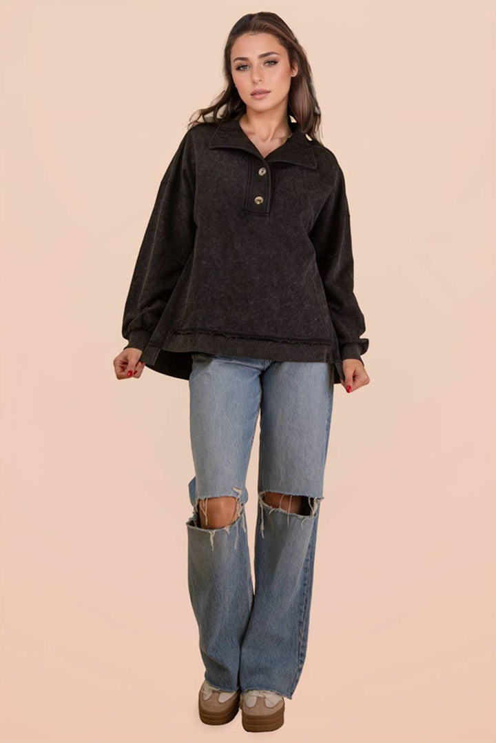 Very J Mock Neck Mineral Washed Knit Top