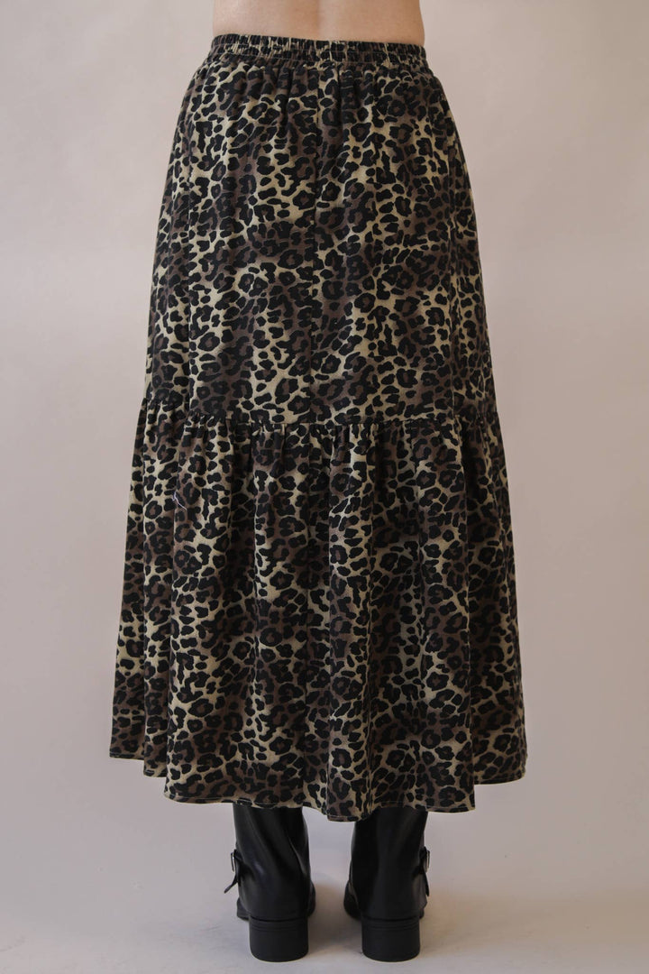 Button Down Leopard Printed Midi Skirt