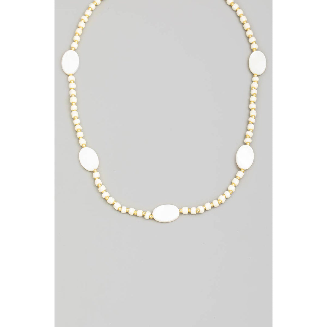 Flat Oval Pearl Beaded Necklace