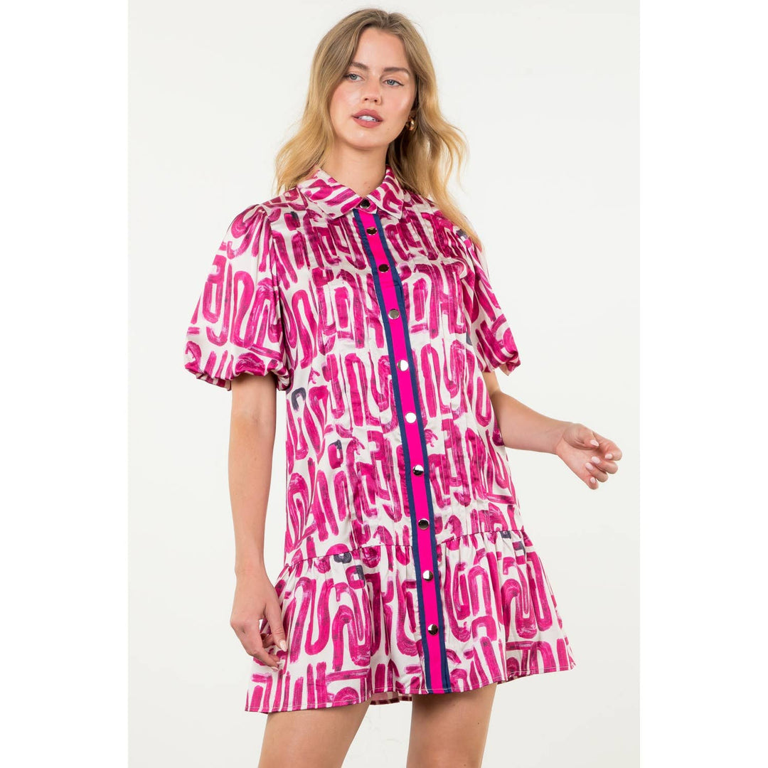 Button Up Print Dress