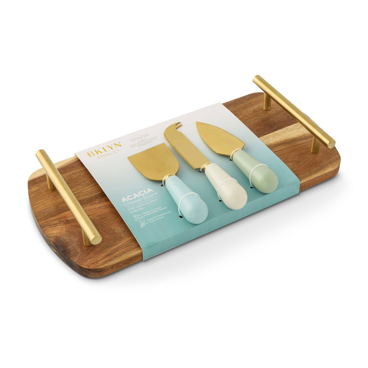 Acacia/Ceramic Cheese Set - Blue/Green Set