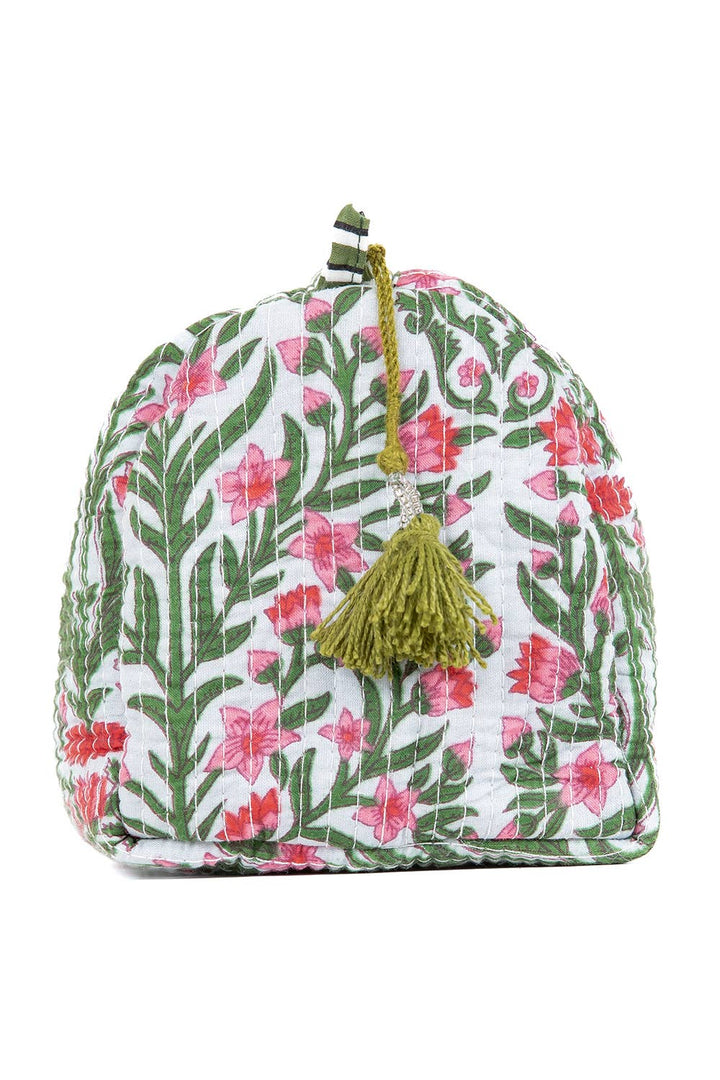 Black Floral print Quilted Cotton Toiletry Bag Set