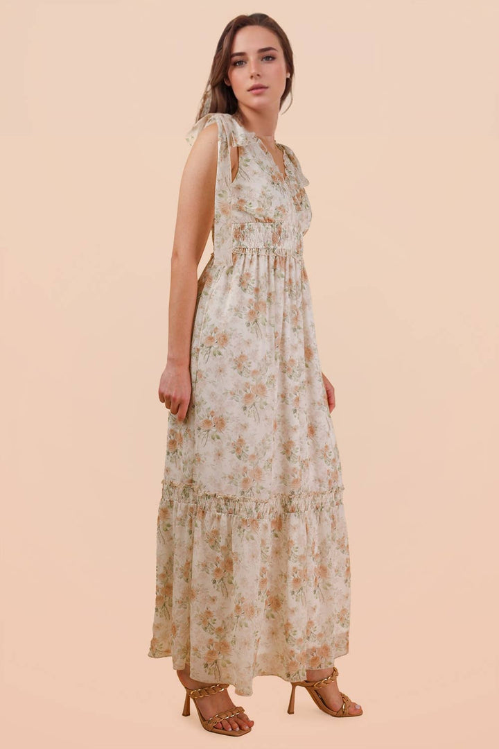 Floral Blue Printed Shoulder Strap Midi Dress