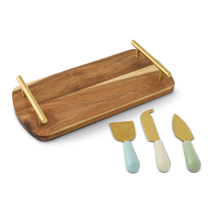 Acacia/Ceramic Cheese Set - Blue/Green Set