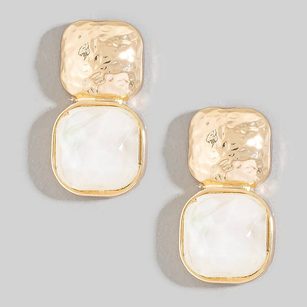 Multi Texture Square Stone Drop Earrings