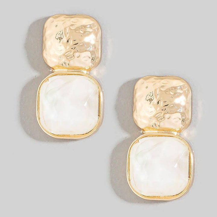 Multi Texture Square Stone Drop Earrings