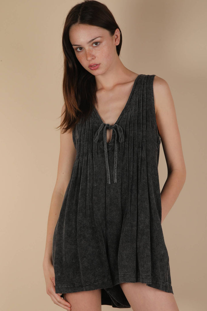 NP70876-Mineral Washed Pleated Romper